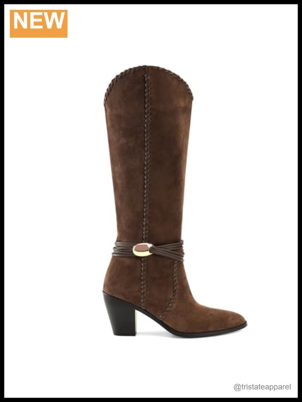 Faux Suede Knee High Cowboy Boots Women Chunky Heel Pointed Toe Western Pull On